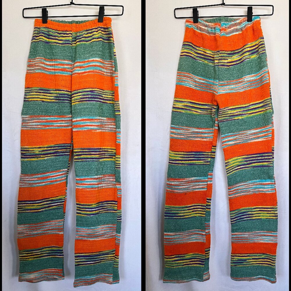 knitted cotton striped sweater leggings bright colors XS